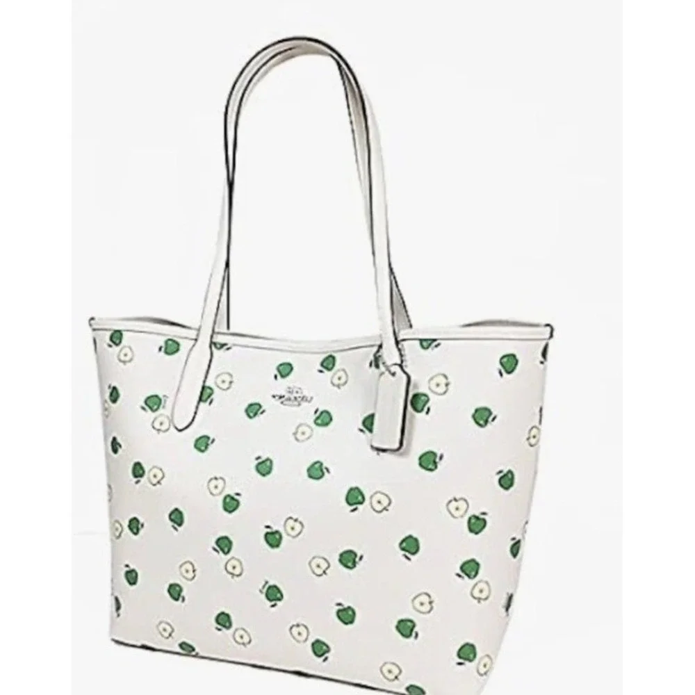 COACH CITY TOTE PURSE HANDBAG WITH APPLE PRINT NWT